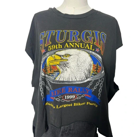 Vintage 90's y2k sturgis bike rally bald eagle graphic tee muscle tshirt - Picture 1 of 7